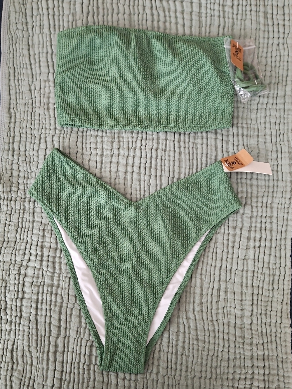 PINK Victoria's Secret Textured Mint Green Bandeau Bikini Set